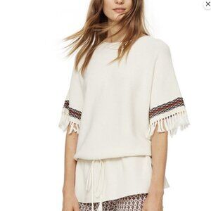 Tory Burch | Textured Boho Fringe Sleeve Western Tie Waist Top